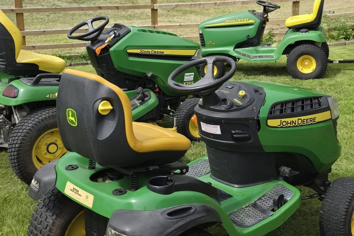 Three John Deere ride-on mowers in for a full service
