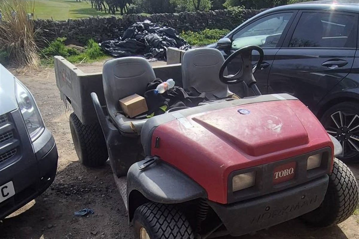 A Toro Workman utility vehicle parked beside a golf course